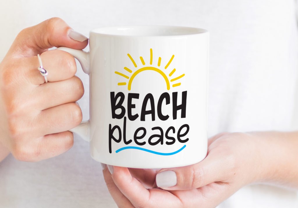 Beach Please illustration on a mug