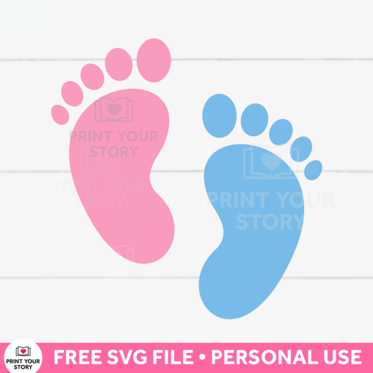 Pink and blue baby feet SVG file, with a pink left footprint and a blue right footprint