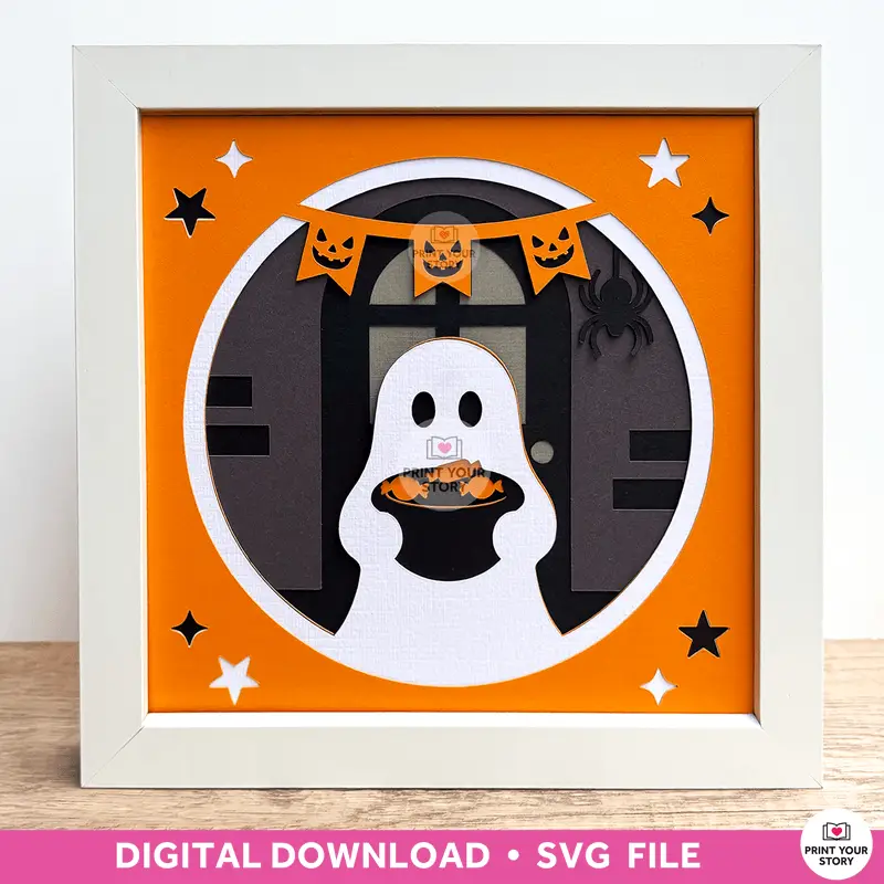 Ghost Halloween Shadow Box SVG file, 3D File For Cricut with Video and Instructions