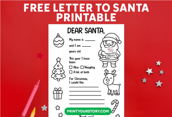 A printable letter to Santa template featuring spaces for name, age, and a checklist for behavior, along with areas to request Christmas gifts, designed as a Letter To Santa craft for children.
