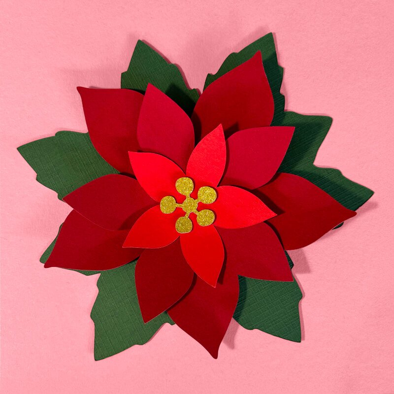 Layered Paper Poinsettia Flower with Free SVG File for Cricut