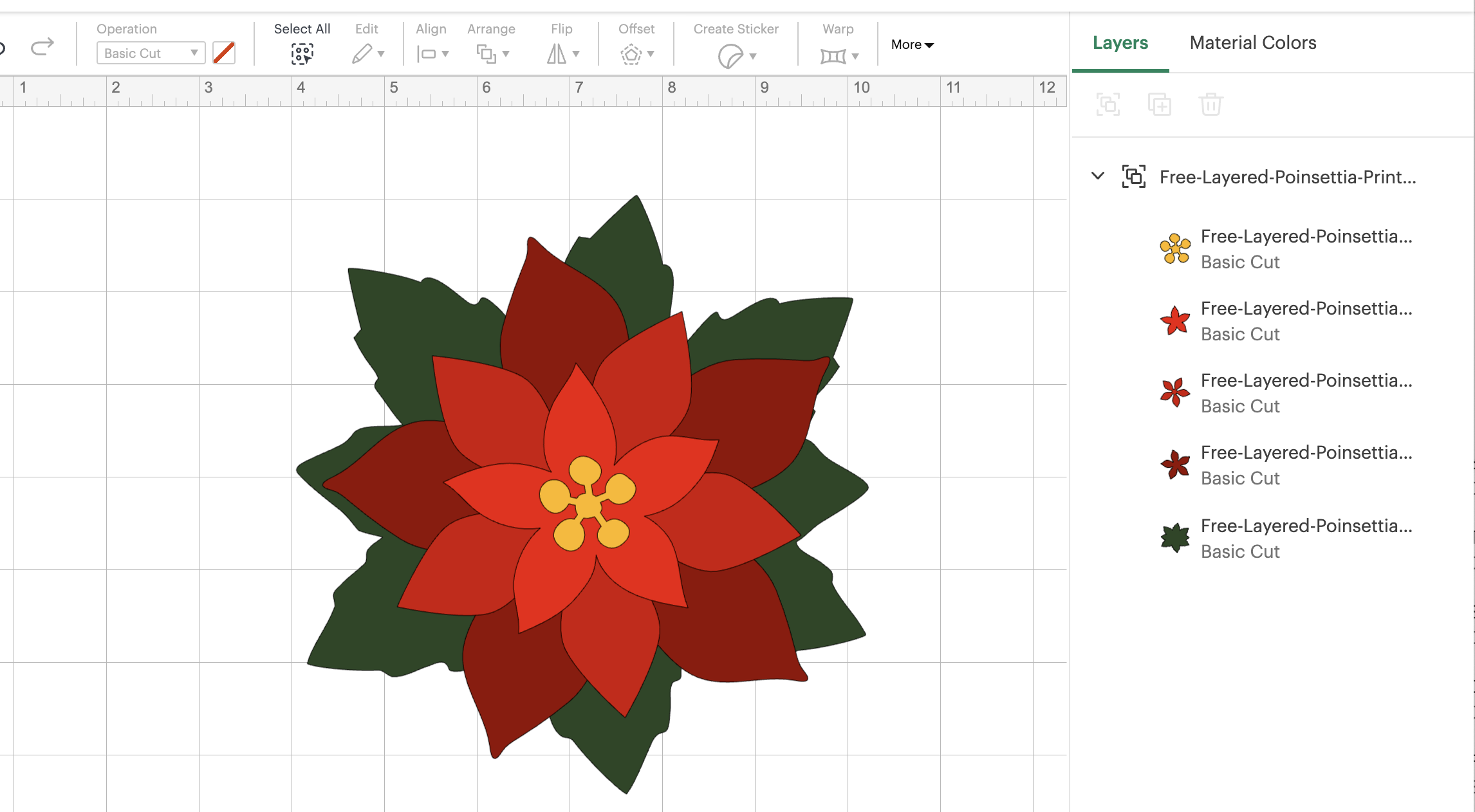 Layered paper poinsettia SVG design in Cricut Design Space