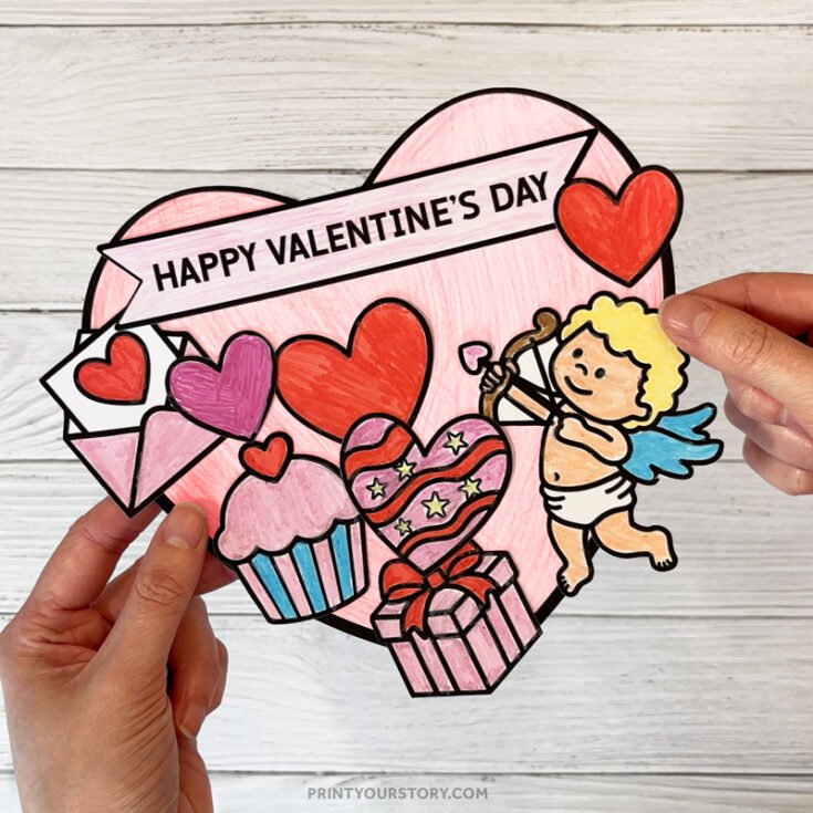Valentine’s Day Coloring Card Craft - Easy Cut & Paste Printable Activity for Kids