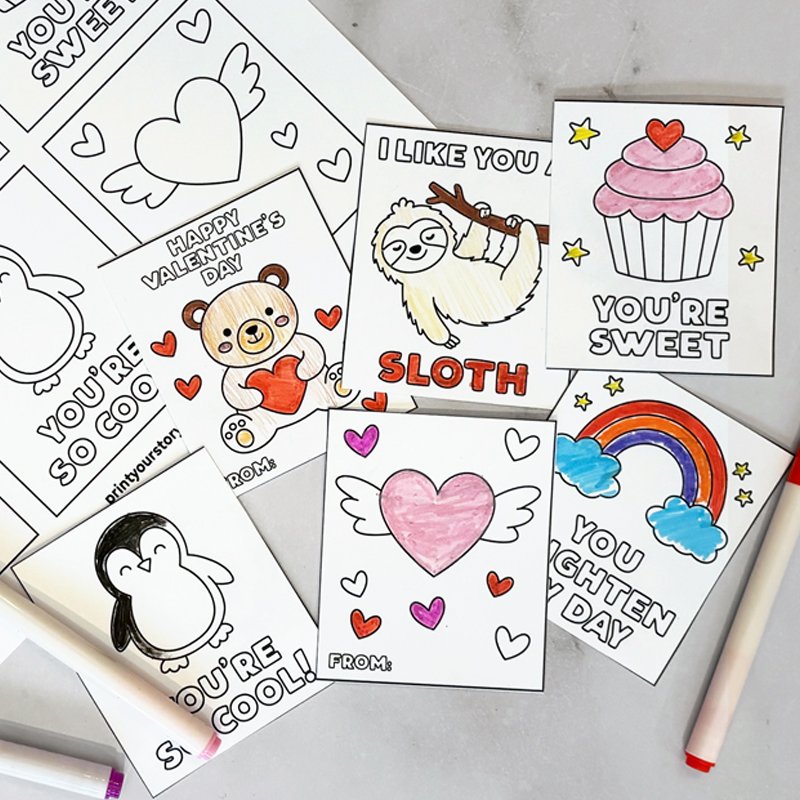 Printable Valentine’s Coloring Cards – Easy Kids Craft