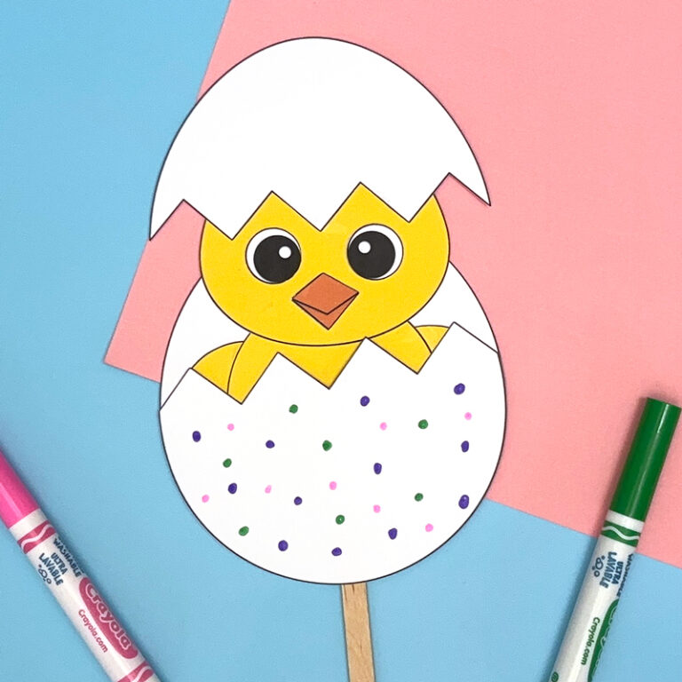Hatching Chick in Egg Craft (Printable with Popsicle Stick Slider)