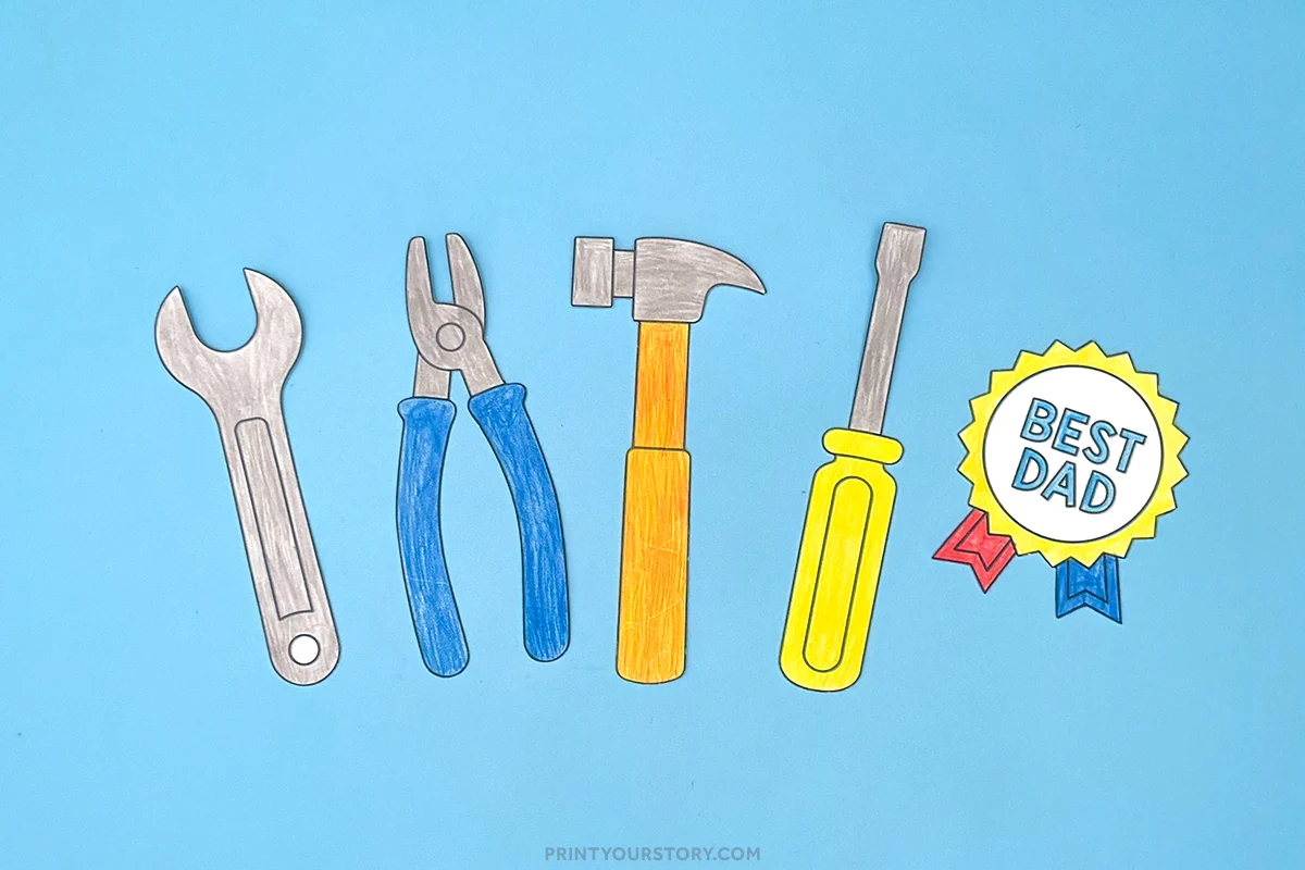 Colored paper tool cutouts and a “Best Dad”
