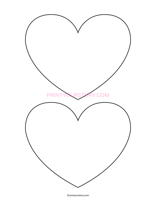 Large printable with two outline heart templates on a white page