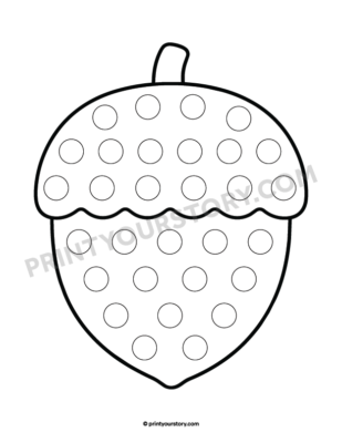 Free printable fall dot marker page featuring an acorn, black and white line-art