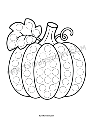 Free printable fall dot marker page featuring a pumpkin, black and white line-art