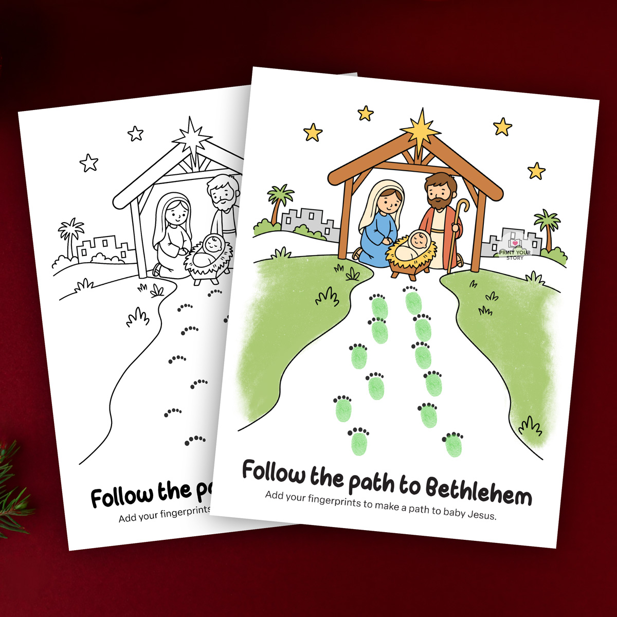 Nativity Fingerprint Craft Printable - Follow the Path to Bethlehem