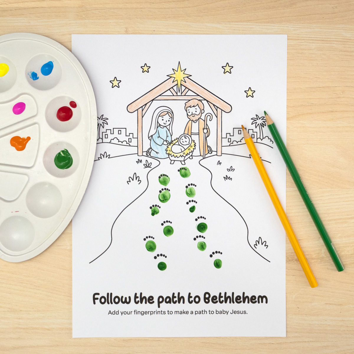 Nativity Fingerprint Craft Printable - Follow the Path to Bethlehem - Image 2