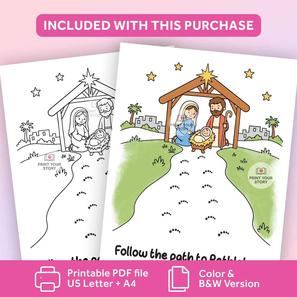 Nativity Fingerprint Craft Printable - Follow the Path to Bethlehem - Image 3