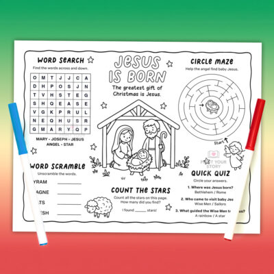 Nativity Activity Placemat Printable for Kids - Jesus is Born