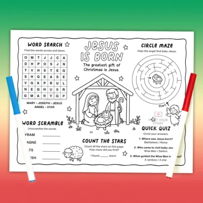 Nativity Activity Placemat Printable for Kids - Jesus is Born