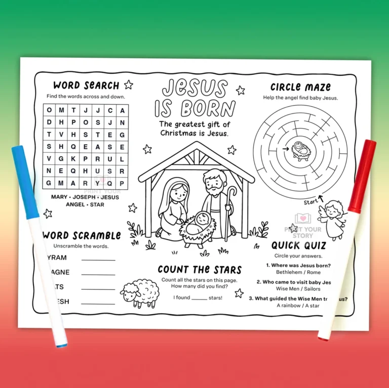 Nativity Activity Placemat Printable for Kids – Jesus is Born