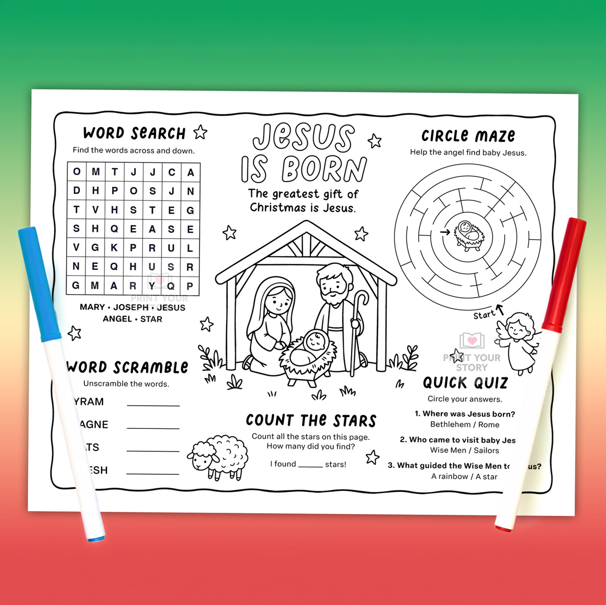Nativity Activity Placemat Printable for Kids - Jesus is Born
