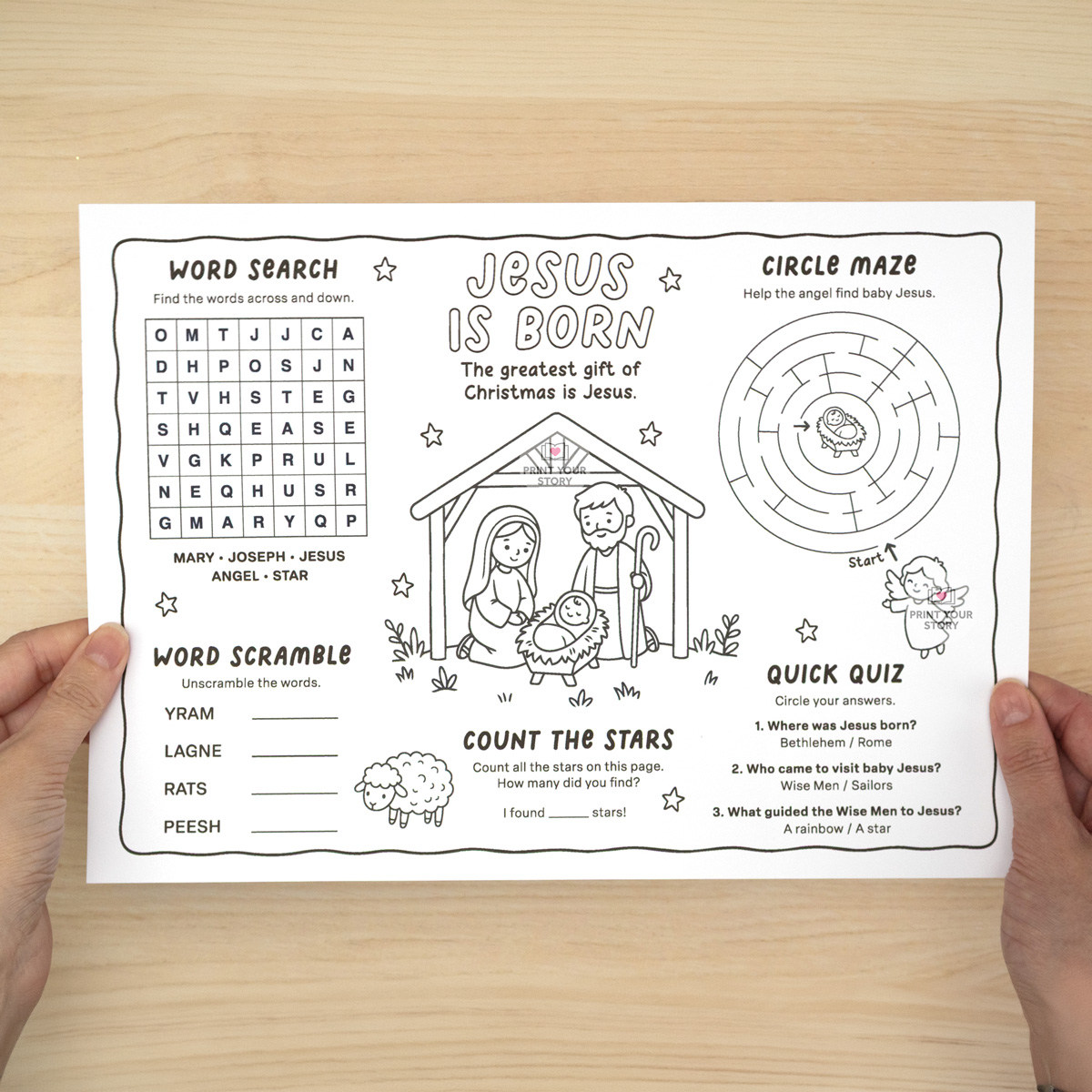 Nativity Activity Placemat Printable for Kids - Jesus is Born - Image 2