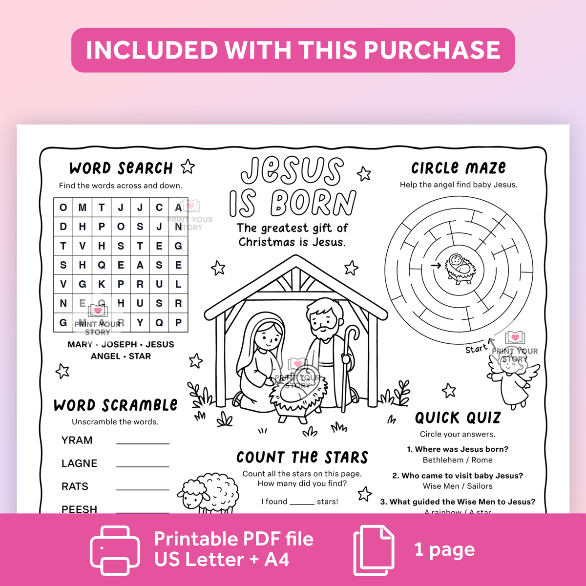 Nativity Activity Placemat Printable for Kids - Jesus is Born - Image 4