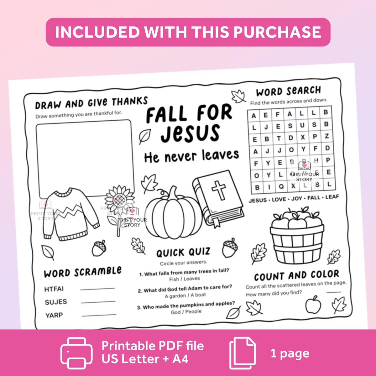 Fall for Jesus Activity Placemat - Fall Bible Printable for Kids - Image 3