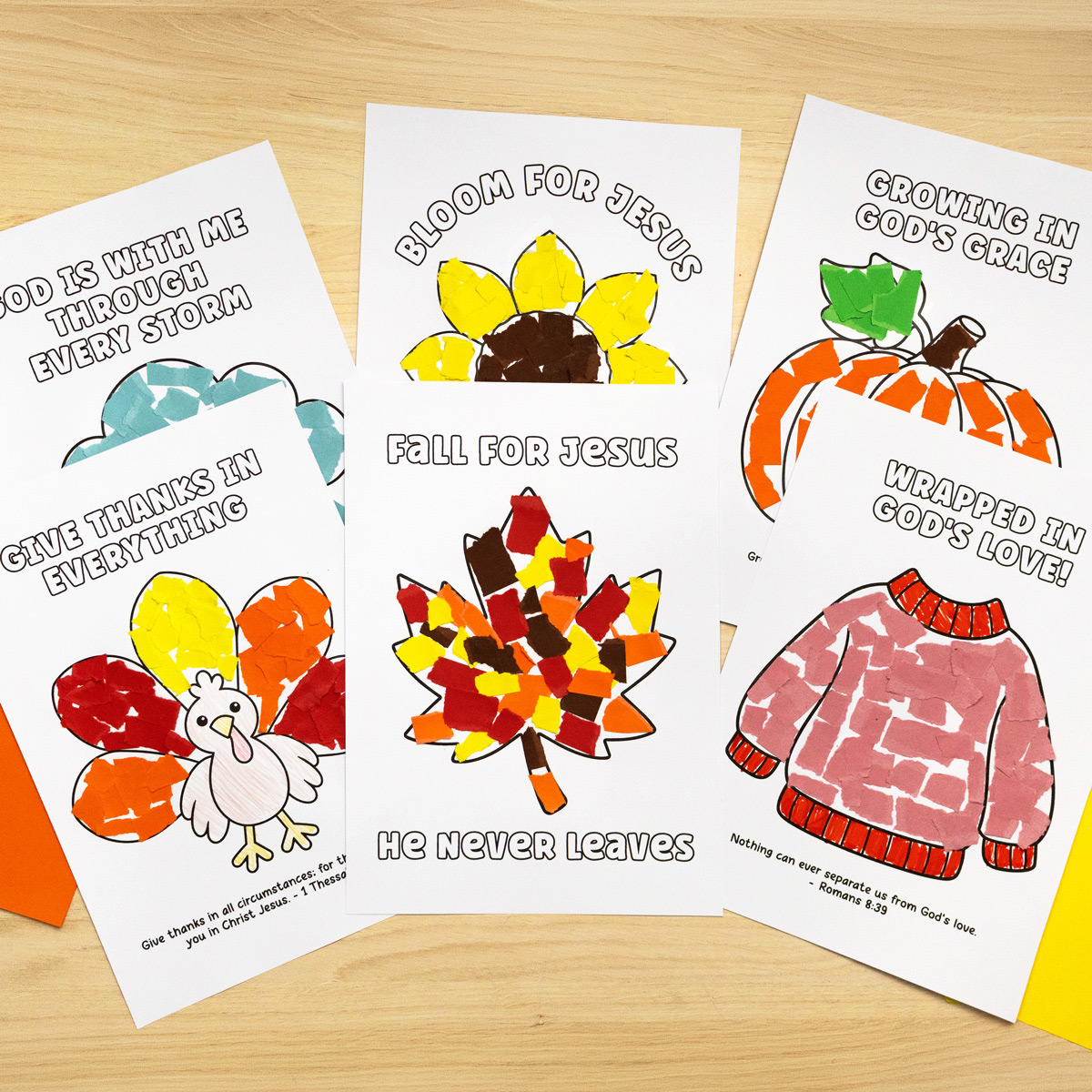 6 Christian Fall Crafts for Kids - Torn Paper Printables PDF file