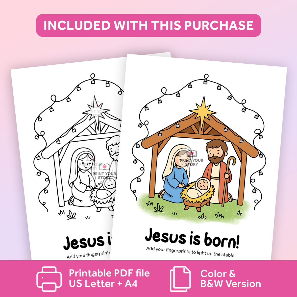 Nativity Fingerprint Art Printable for Kids - Baby Jesus Christmas Craft - Image 5