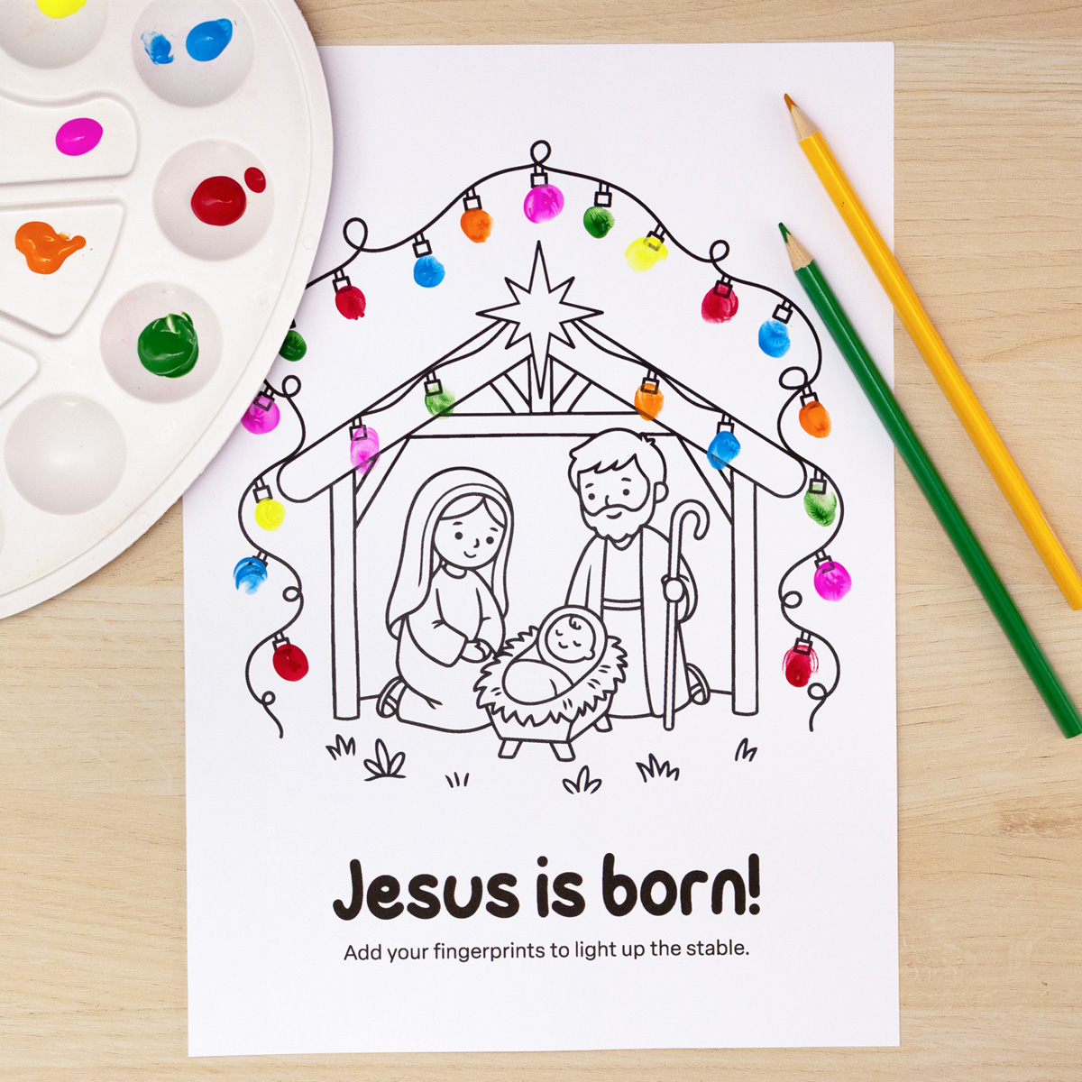 Nativity Fingerprint Art Printable for Kids - Baby Jesus Christmas Craft - Image 2