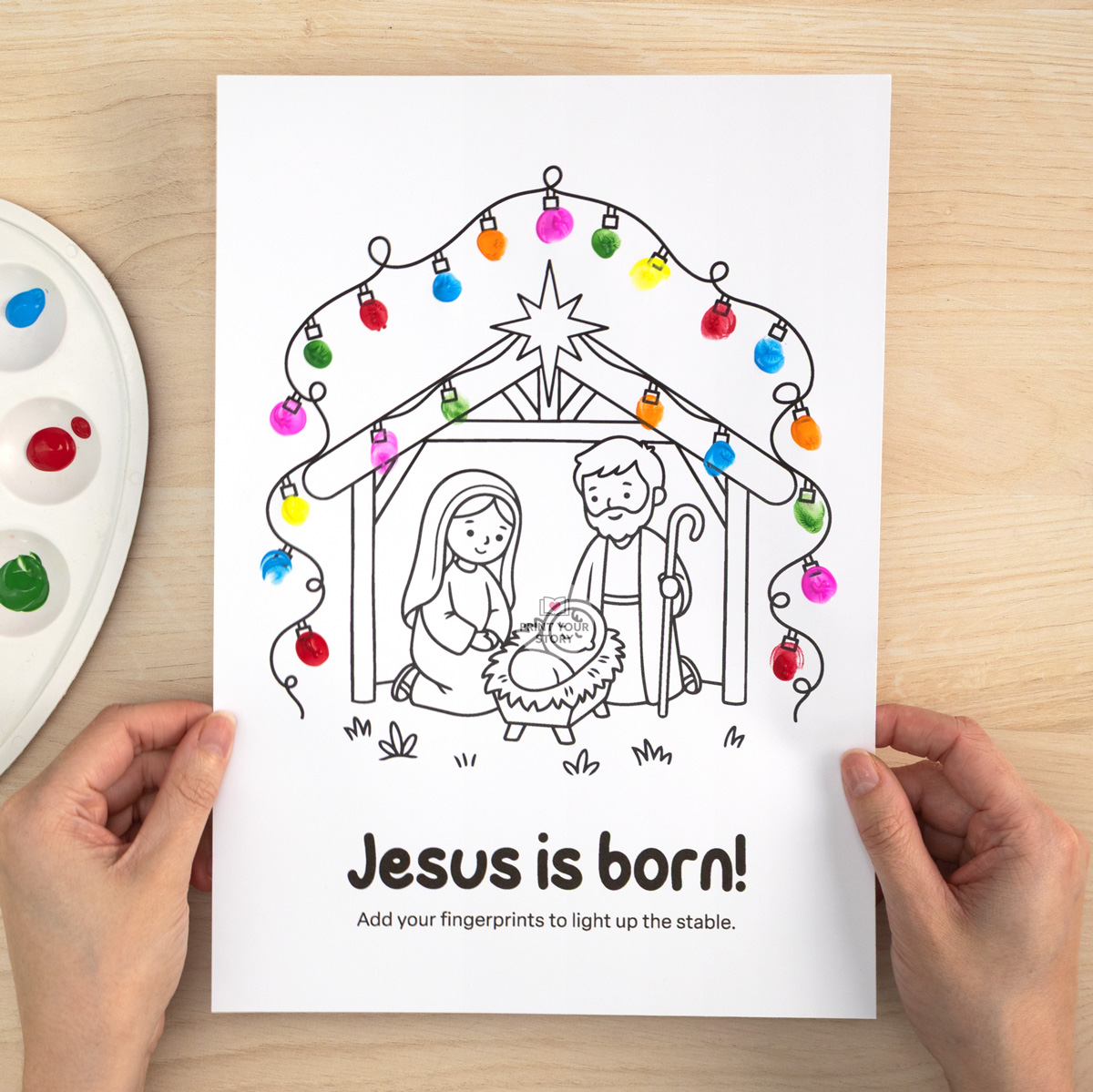 Nativity Fingerprint Art Printable for Kids - Baby Jesus Christmas Craft - Image 4