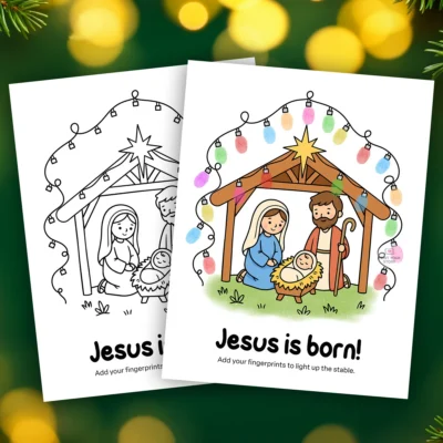 Nativity Fingerprint Art Printable for Kids - Baby Jesus Christmas Craft
