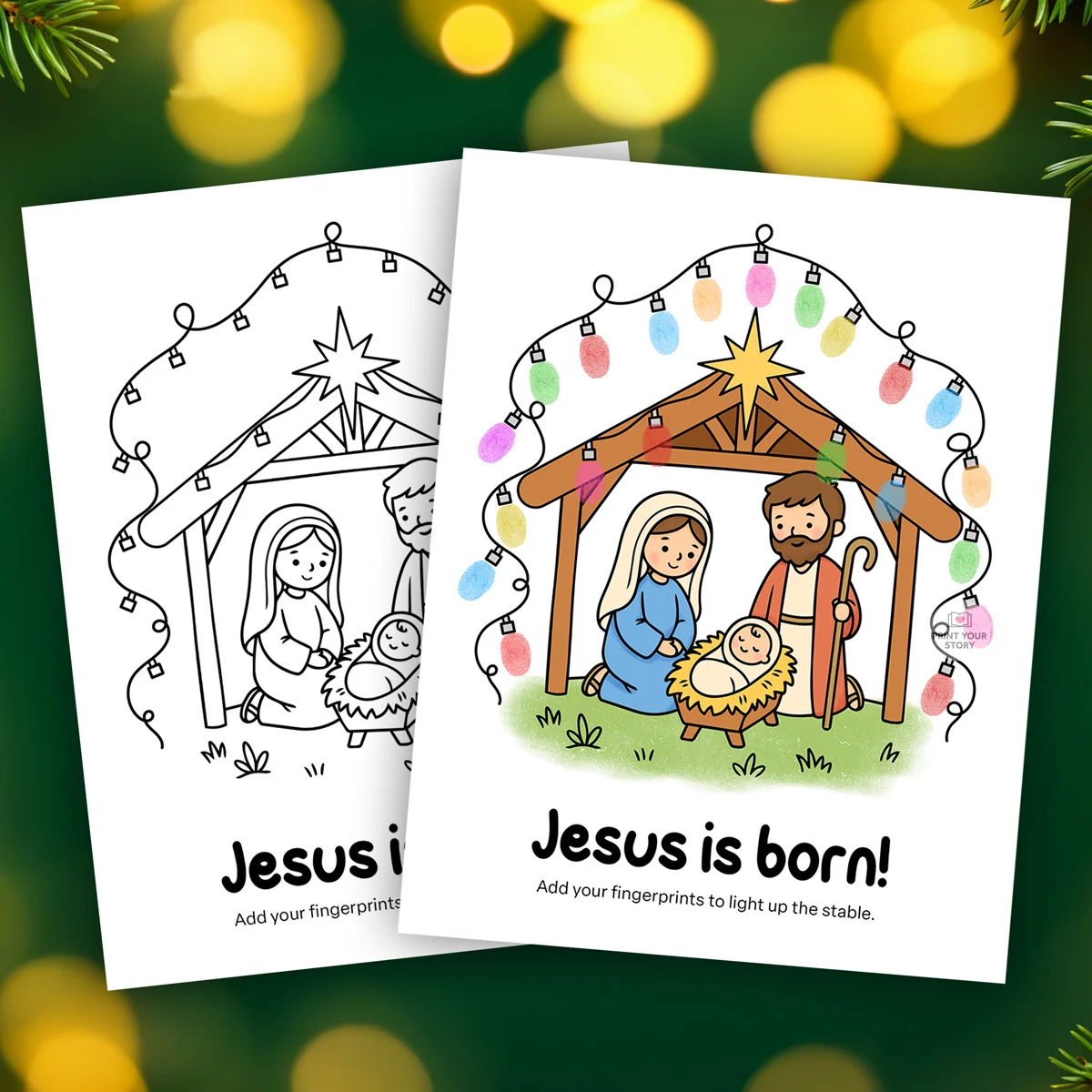 Nativity Fingerprint Art Printable for Kids - Baby Jesus Christmas Craft