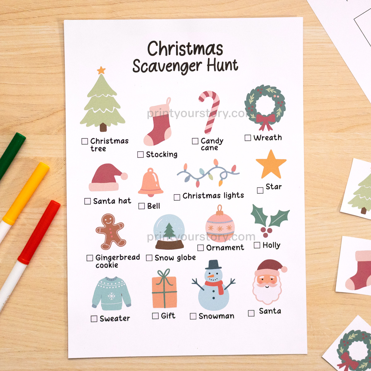 Christmas Scavenger Hunt Printable + Matching Cards