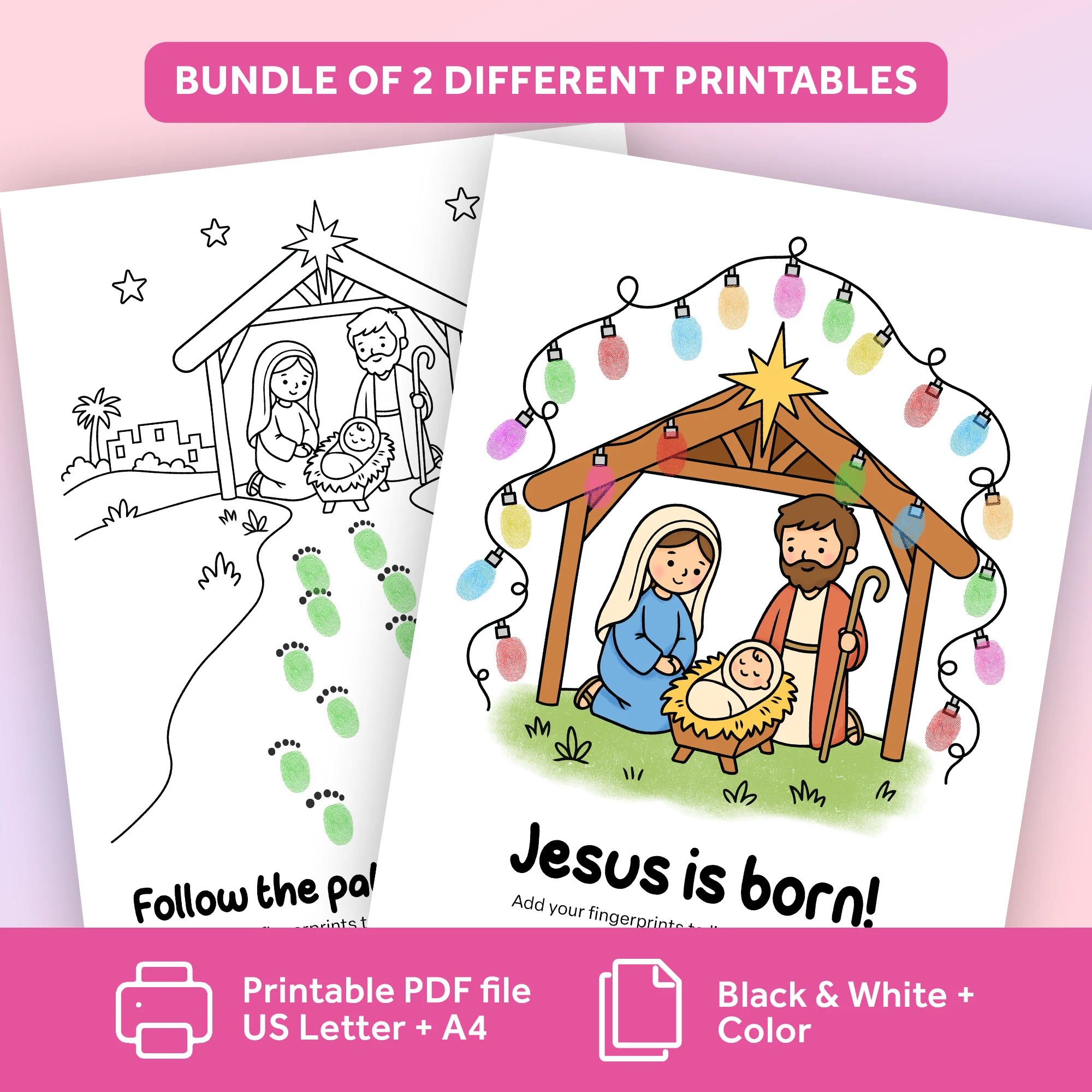 Nativity Fingerprint Craft Bundle - 2 Printables - Image 3