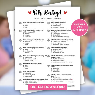 Baby Shower Trivia Game Printable Quiz with Questions and Answers